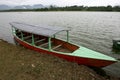 A boat in Situ Cileunca, Pangalengan, West Java, Indonesia. The atmosphere of Lake Cileunca Royalty Free Stock Photo