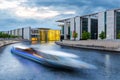 Boat on the Spree front of the German Chancellery, Berlin Royalty Free Stock Photo