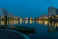 Boat station at Brateevo pond Royalty Free Stock Photo