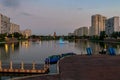 Boat station at Brateevo pond Royalty Free Stock Photo