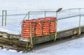 A boat station closed until spring on the banks of the Izhora River in Kolpino, St. Petersburg Royalty Free Stock Photo