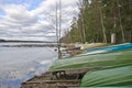 Boat station landscape in the border of Saaksjarvi Lake in Finland Royalty Free Stock Photo