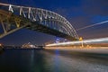 A boat streaks past The Sydney Harbor Bridge Royalty Free Stock Photo