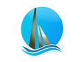 Boat sun and waves logo vector Royalty Free Stock Photo
