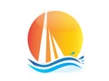 Boat sun and waves logo vector Royalty Free Stock Photo