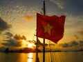 Boat sunet ha long bay Royalty Free Stock Photo