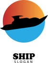 boat with sunset and sea water logo