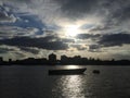 Sunset river Thames water boat Royalty Free Stock Photo