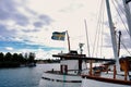 Boat with the Sweden flag moored in a port Royalty Free Stock Photo