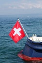 Boat with Swiss flag at Geneva Lake Royalty Free Stock Photo