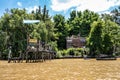 Boat tour on the Parana Delta, Tigre, Buenos Aires, Argentina. Palm trees, construction site of modern brick house