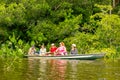 Boat With Tourists In Amazonian Jungle