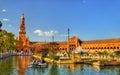 Boat with tourists on a canal at the Plaza de Espana - Seville, Andalusia