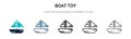 Boat toy icon in filled, thin line, outline and stroke style. Vector illustration of two colored and black boat toy vector icons Royalty Free Stock Photo