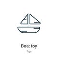 Boat toy outline vector icon. Thin line black boat toy icon, flat vector simple element illustration from editable toys concept Royalty Free Stock Photo