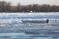 Boat trapped in ice on the Danube river in Zemun near Belgrade