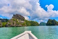 Boat travel along Kilim geoforest park. Amazing nature rocks landscape view from boat