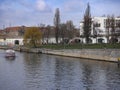 Boat travelling along River Spree in central Berlin, Germany