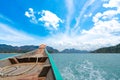 Boat travelling on a great lake in Thailand with speed, water splash