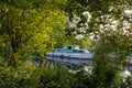 Boat through trees River Lea Royalty Free Stock Photo