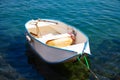 Boat trip along a river in Corfu Greece. Ship on clean blue water. Island houses on the shore view. Greek beautiful