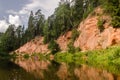 Boat trip down the river Salaca. Beautiful sand stone cliffs, Latvia Royalty Free Stock Photo