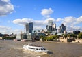 Catamaran taking tourists up the Thames to view the sights of London, London 2017