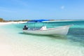 Boat at the tropical beach, archipelago Los Roques