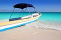 Boat tropical beach Caribbean turquoise sea Royalty Free Stock Photo