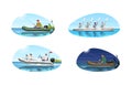 Boat types for activity semi flat vector illustration set