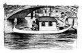 Boat Under Bridge, vintage illustration