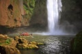Boat under Ouzoud waterfall, Morocco Royalty Free Stock Photo