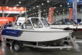 Boat Victory V 490 open in the exhibition Crocus Expo in Moscow.