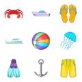 Boat voyage icons set, cartoon style