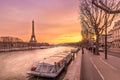 Boat waiting for the Seine river cruise in the shed of the Eiffel tower, Paris, France