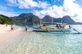 A boat waiting for a traveler on the Seven Commandos beach, Palawan, Philippines, Nov 18, 2018