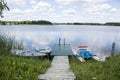 Boat and water bicycle near bridge Royalty Free Stock Photo