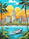 A Boat On The Water - Miami Vacation vinatage poster