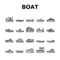 Boat Water Transportation Types Icons Set Vector