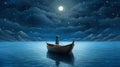 Moonlit Boat Ride: A Charming Illustration In The Style Of Naoto Hattori