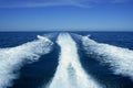 Boat white wake on the blue ocean sea Royalty Free Stock Photo