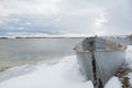 Boat in winter by the lake Royalty Free Stock Photo