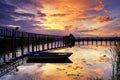 Boat and wooden bridge with beautiful sky. Royalty Free Stock Photo