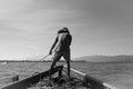 Boat Worker Black & White Royalty Free Stock Photo