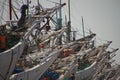 Boat and workers of the Sunda Kelapa harbour Jakarta, Indonesia