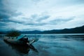 Boat wreck on lake coast