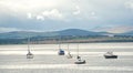 Boat and yachts moored on the Cromarty Firth. Royalty Free Stock Photo