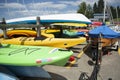 Boat yard with small sailing boats and kayaks Royalty Free Stock Photo
