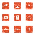 Boatbuilder icons set, grunge style