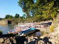 Boate on the river corner in Narmada river Jabalpur, India Royalty Free Stock Photo